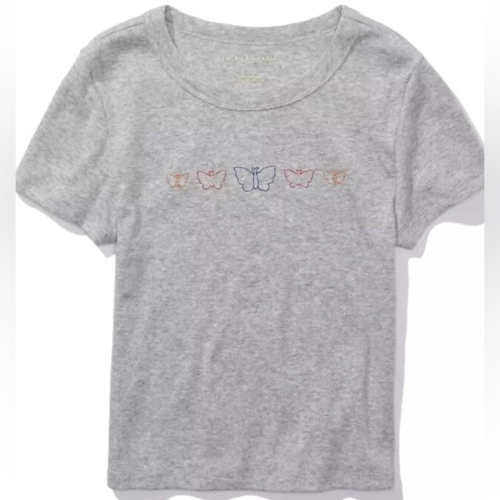 AE - Cropped Hey Baby Tee - Women’s Size: Small - Color: Heather Gray -NEW!!